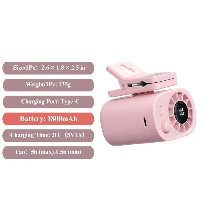 JOYTUTUS Semiconductor Cooling Clip-On Fan - Portable Clip Fan, Car Accessories, 360° Rotatable, 100-Speed Adjustable, USB Rechargeable, 3000Mah Battery, LED Display, Cool Tech Gadget, Cars Accessories