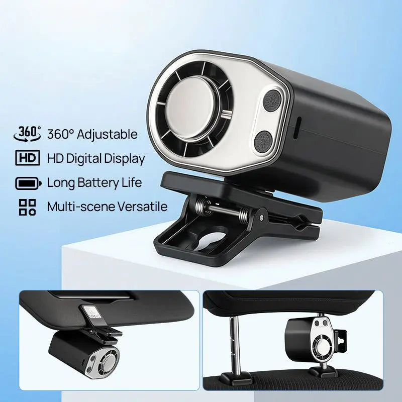 JOYTUTUS Semiconductor Cooling Clip-On Fan - Portable Clip Fan, Car Accessories, 360° Rotatable, 100-Speed Adjustable, USB Rechargeable, 3000Mah Battery, LED Display, Cool Tech Gadget, Cars Accessories