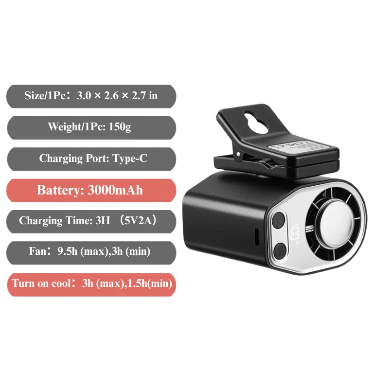 JOYTUTUS Semiconductor Cooling Clip-On Fan - Portable Clip Fan, Car Accessories, 360° Rotatable, 100-Speed Adjustable, USB Rechargeable, 3000Mah Battery, LED Display, Cool Tech Gadget, Cars Accessories