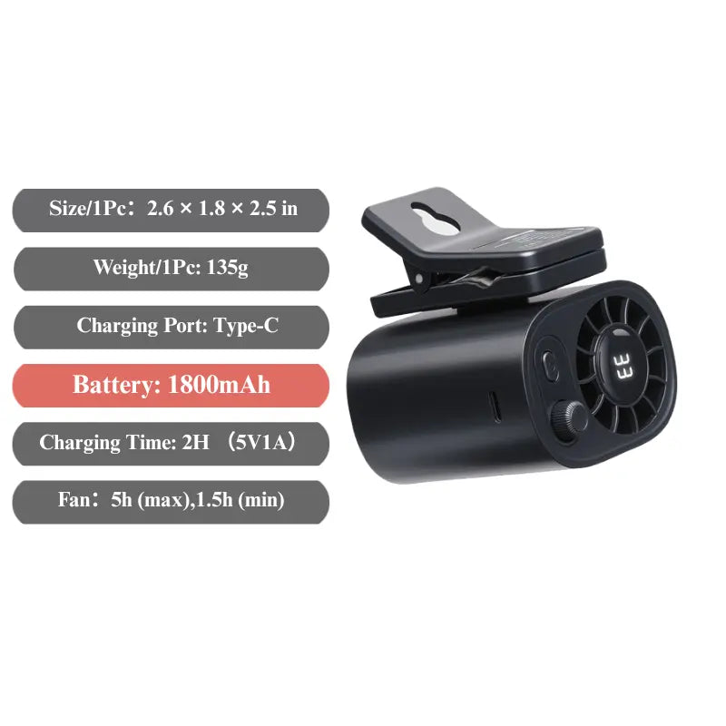 JOYTUTUS Semiconductor Cooling Clip-On Fan - Portable Clip Fan, Car Accessories, 360° Rotatable, 100-Speed Adjustable, USB Rechargeable, 3000Mah Battery, LED Display, Cool Tech Gadget, Cars Accessories