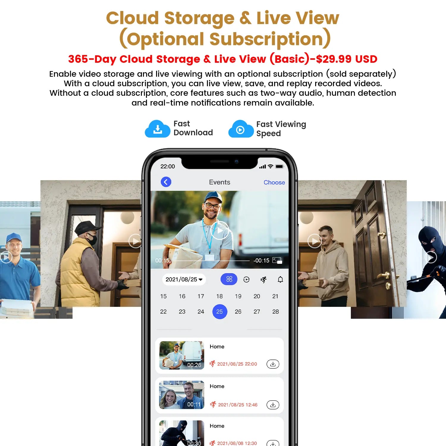 Doorbell Camera Wireless, Smart Wifi Video Doorbell, 1080P, Video Doorbell Camera with 2 Way Audio, AI Human Detection, Night Vision, Cloud Storage, Battery Powered, Easy Installation, 2.4G Wifi Only