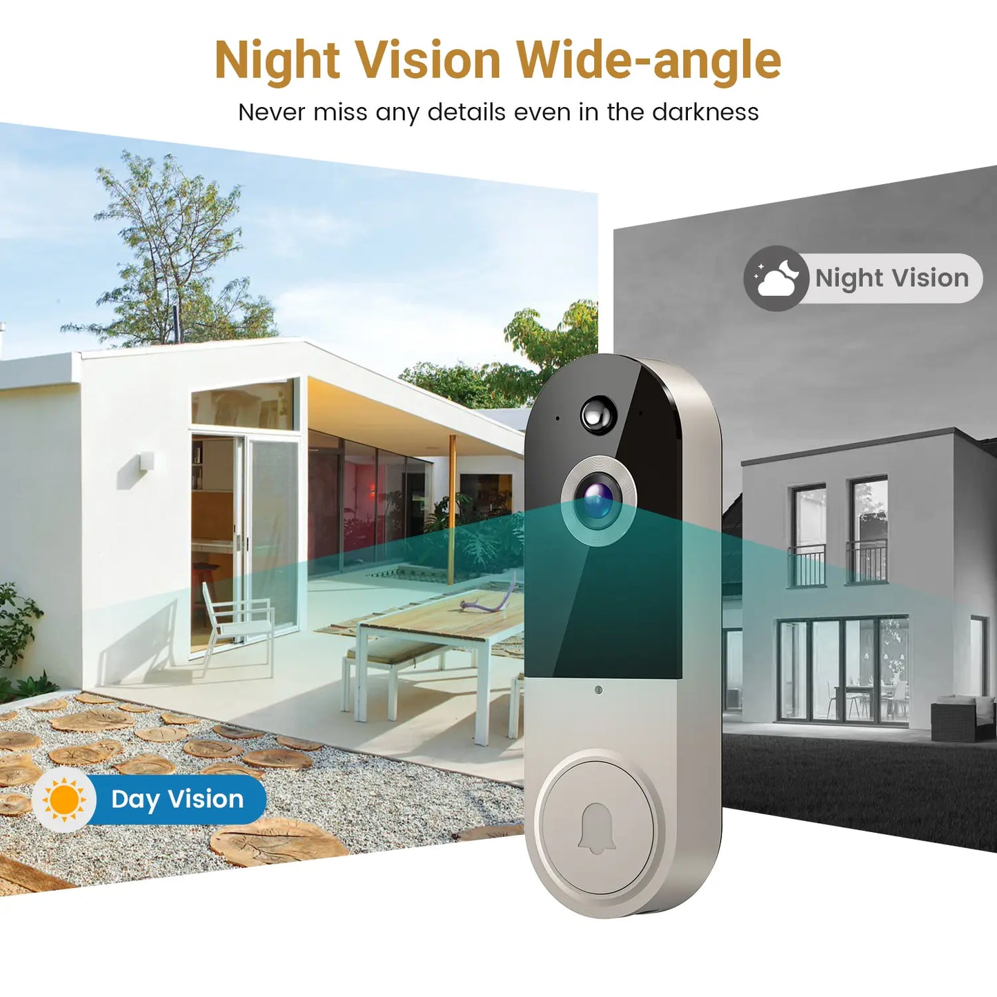 Doorbell Camera Wireless, Smart Wifi Video Doorbell, 1080P, Video Doorbell Camera with 2 Way Audio, AI Human Detection, Night Vision, Cloud Storage, Battery Powered, Easy Installation, 2.4G Wifi Only