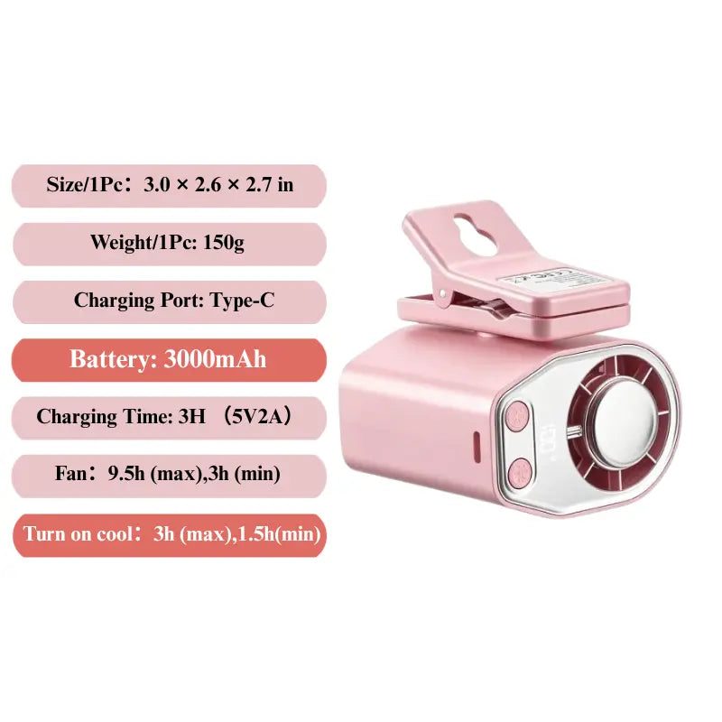 JOYTUTUS Semiconductor Cooling Clip-On Fan - Portable Clip Fan, Car Accessories, 360° Rotatable, 100-Speed Adjustable, USB Rechargeable, 3000Mah Battery, LED Display, Cool Tech Gadget, Cars Accessories
