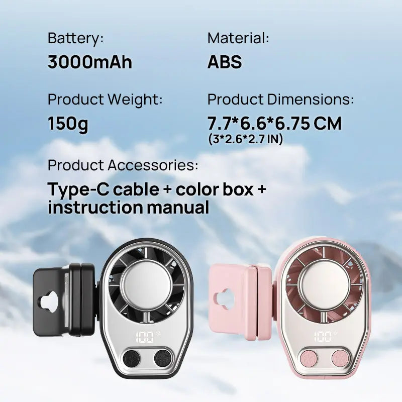 JOYTUTUS Semiconductor Cooling Clip-On Fan - Portable Clip Fan, Car Accessories, 360° Rotatable, 100-Speed Adjustable, USB Rechargeable, 3000Mah Battery, LED Display, Cool Tech Gadget, Cars Accessories